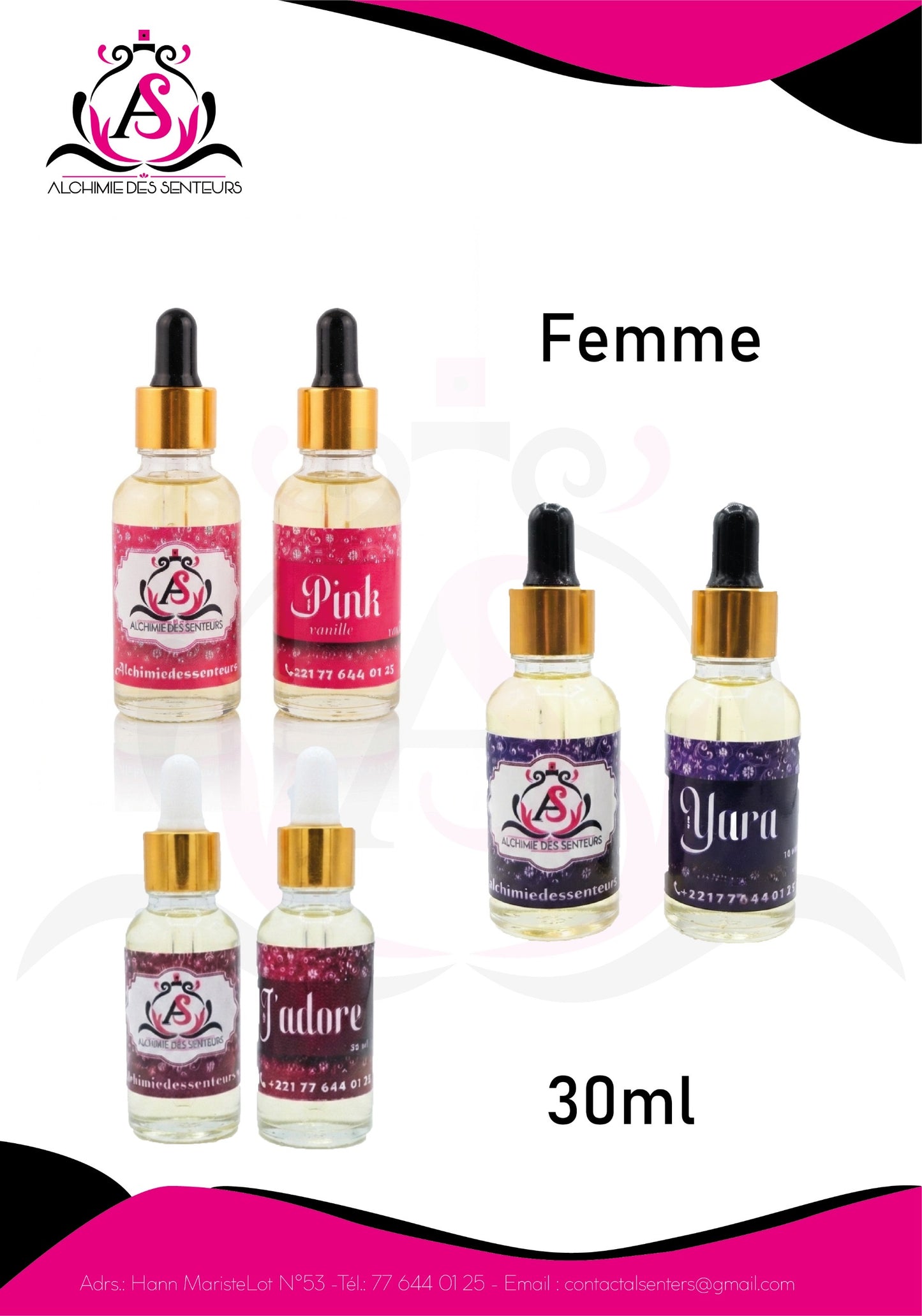 Pack senteur 3 huiles originales haute concentration : Pink vanille , Yara et J’adore de 30 ML chacun fabriquées en France