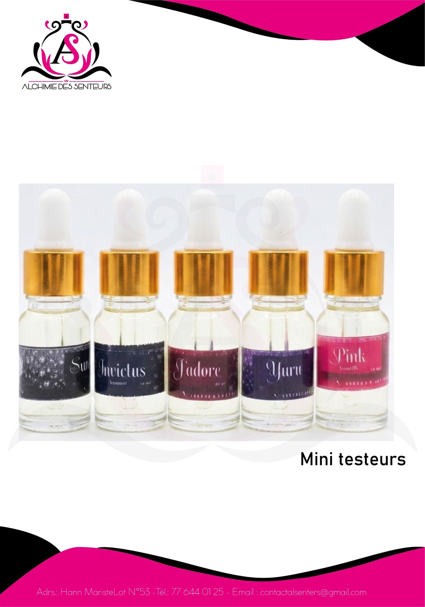 Pack découverte senteur huile de qualité premium fabriquée en France YARA , J’ADORE , INVICTUS , PINK ,SAUVAGE en contenance de 10 ML chacun