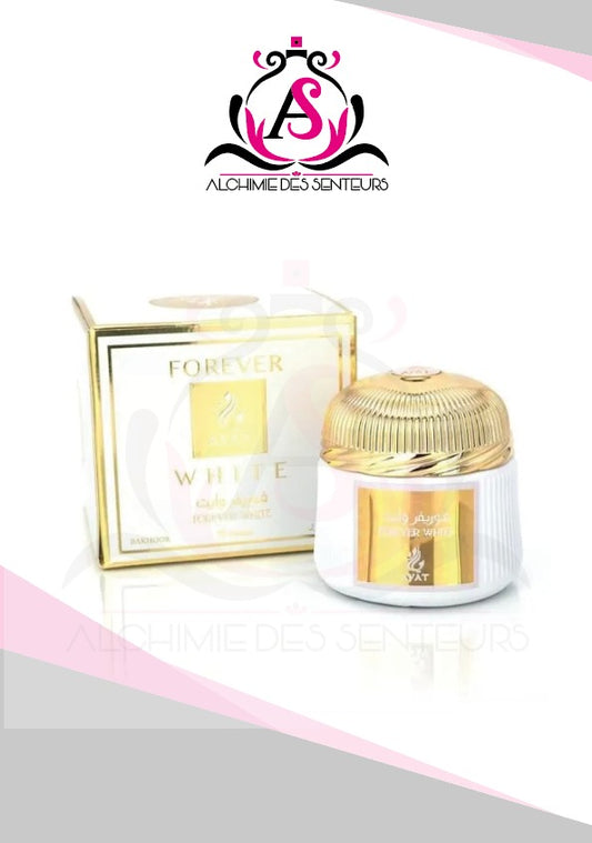 Encens Forever white - Bakhour de AYAT 70 Grs Parfum doux , floral et musqué  évoquant la propreté et l’élégance