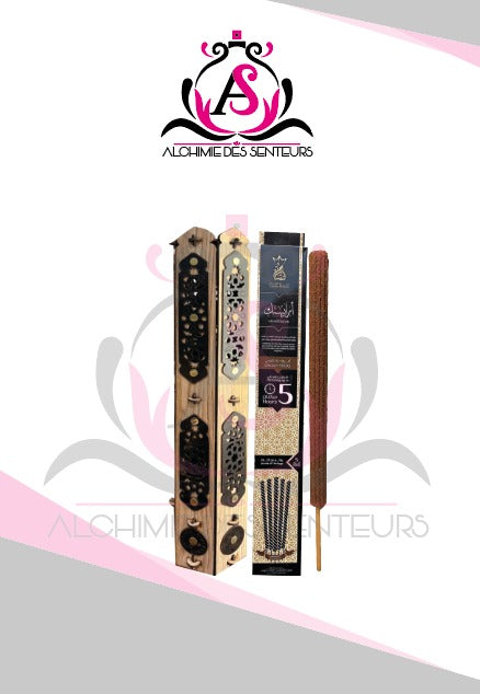 Ensemble support encens en bois artisanal et 1 boite d’encens arabesque