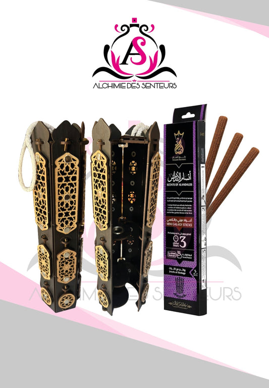 Ensemble tour encensoir petit modèle et une boîte d’encens de 5 bâtonnets de 3h chacun parfum floral Andalous